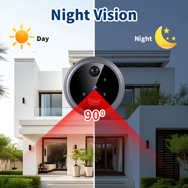 Doorbell Peephole 2.8in LCD Screen Smart Wireless Door Viewer Camera PIR Motion Detection 90° Wide Angle Night Vision Door Bell 5