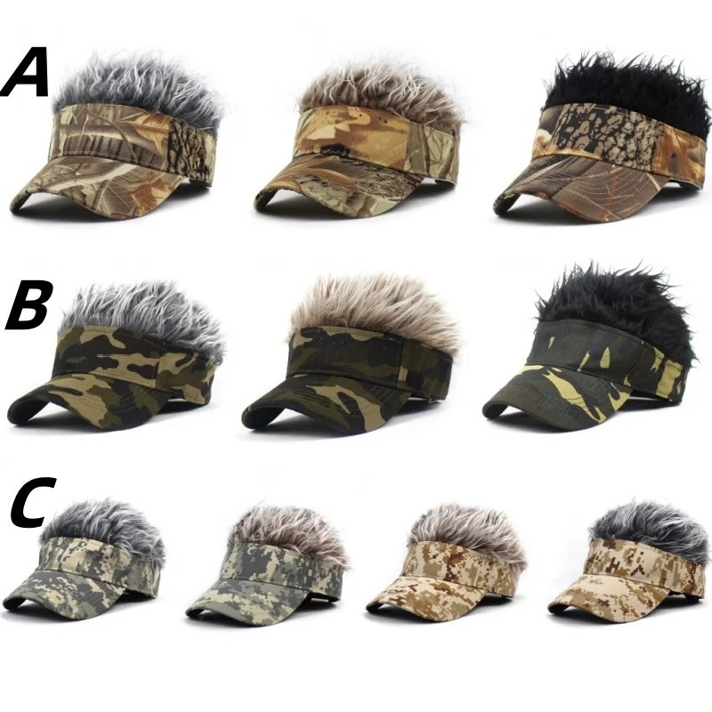 Men Baseball Cap With Spiked Hairs Wig Unisex Fake Wigs Hip Hop Sunhat Outdoor Camouflage Printed Jungle Cycling Sunshade Visors 2