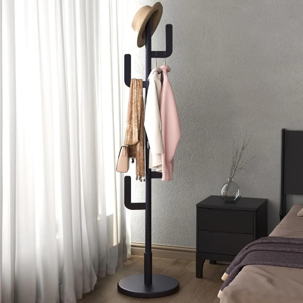 KungFuWood Coat Rack, Unique Design Cactus Rack Freestanding, Adjustable Height Wooden Rack Stand with 6 Hooks,