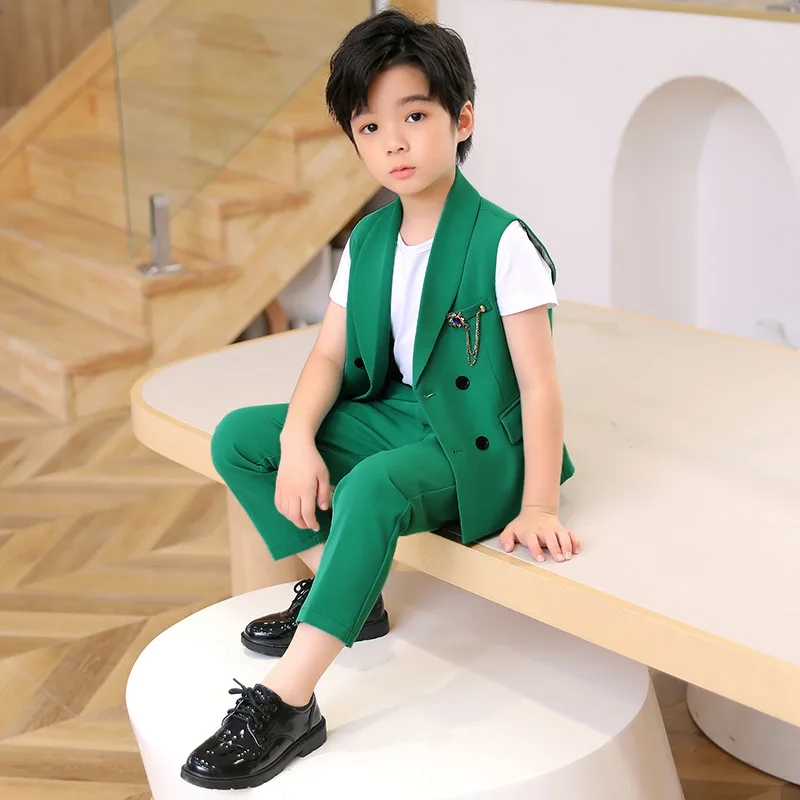 Traje De 2 Piezas Para Niños, Conjunto De Traje De Esmoquin Para Niños Pequeños, Traje Formal Para Portador De Anillos, Chaleco Y Pantalones, Para Niños De Talla 4-14 Años | Moda De