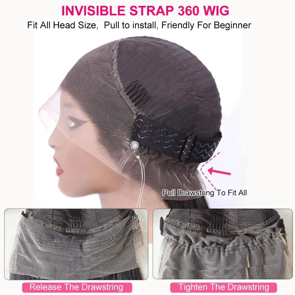 360 Straight Full Lace Front Wig with Invisible Drawstring Transparent Full Lace with Pre-Plucked Baby Hair 250% Density 30 Inch