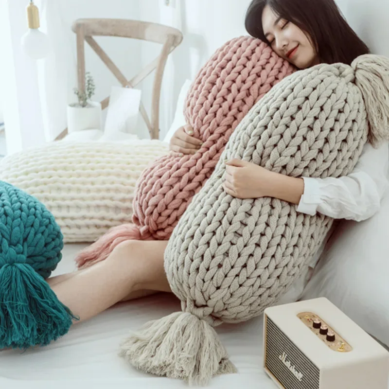 

Cross-border creative candy futon pillow waist rests Nordic design handmade woolen sofa cushion cushion solid color cushion
