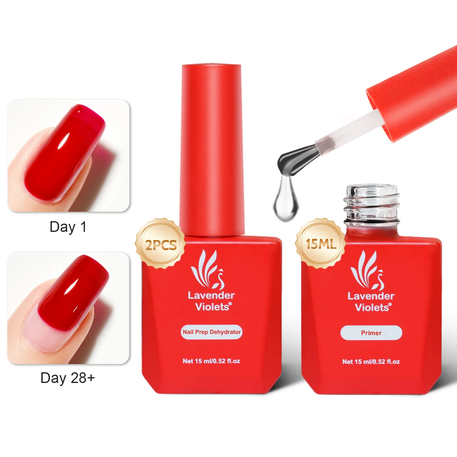 Nail Primer Nail Dehydrator 2pcs 15ml Nail Primer & Nail Prep Dehydrator Set Fast Air Dry Prep Glue No Need Curing For Long Lasting Art Design