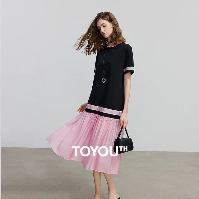 TOYOUTH femmes robe 2025 été nouveau contraste couleur à manches courtes vacances tenue décontractée 8529095 1