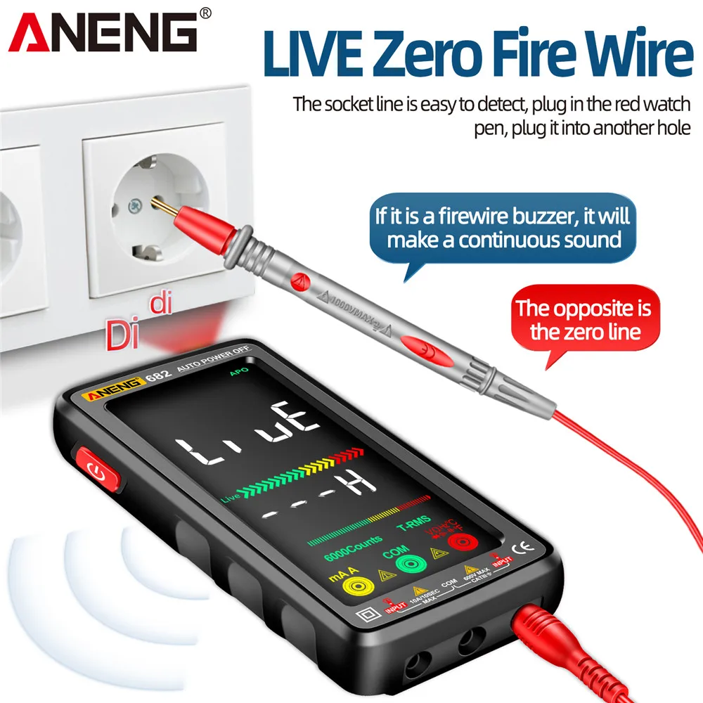 ANENG 682 Smart VA Reverse Multimeter Rechargeable Ammeter 6000 counts AC/DC Current Voltage Buzzer Electric Ohm Diode Test Tool