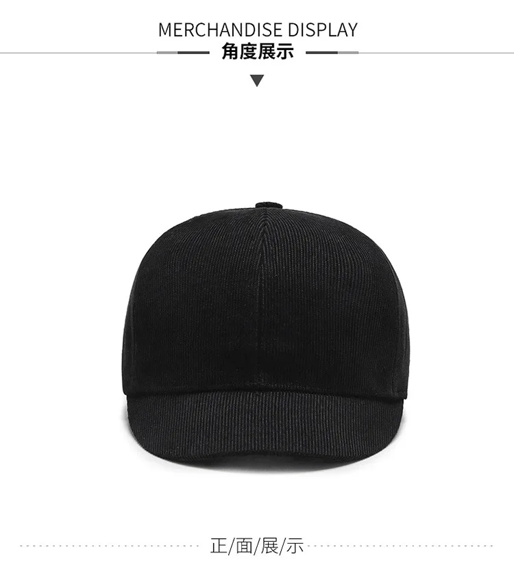 Herren-Baseballkappe mit kurzer Krempe, lässig, solide Cord-Soft-Top-Kappe, kleine Krempe, Snapback-Kappen für Damen, Bone Gorras, Papa-Mütze – Detail 5