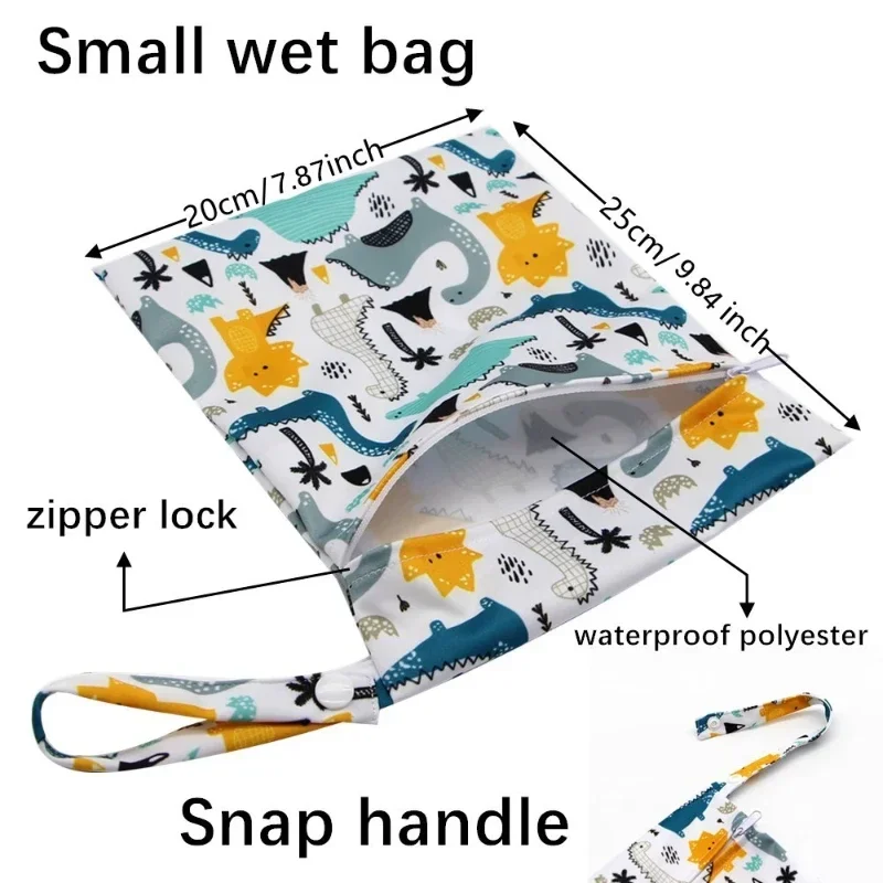 20*25cm Baby Diaper Bag Cartoon Print Wet Dry Nappy Zipper Handbag Stroller Carry Pack Travel Outdoor Wet Diaper Storage Bags 2