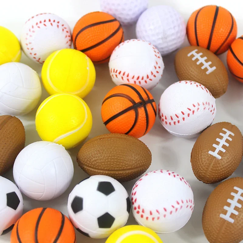 Squeeze Ball Toys Squeeze Ball Stress Relief Toy 4CM Football Basketball Baseball Tennis Soft Squishy Antistress Kid Outdoor Novelty Gag Toys