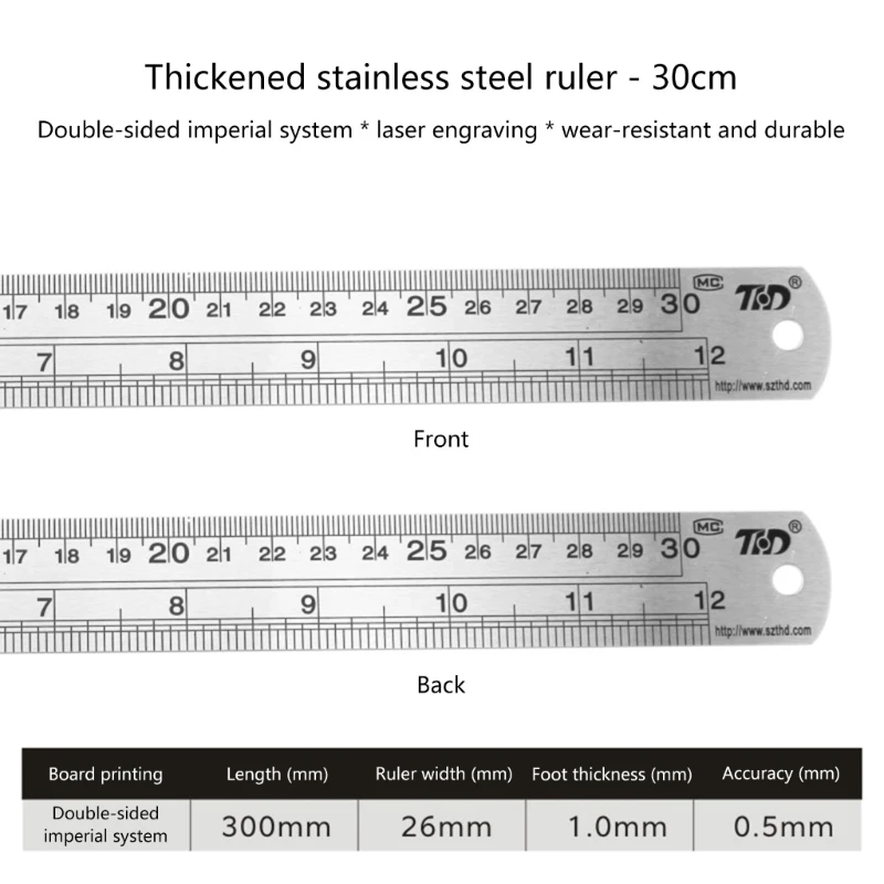 Straight Ruler 12 Inch Metric English System with Hole Measuring Tool,  Electric Blue, 3 Pieces 