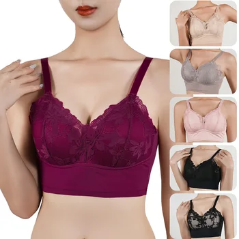 Hot Full Cup Underwear Thin Bra Small Plus Size Women's Lace Adjustable Wireless Breast Cover B Cup C Cup Large Lace Bras 1