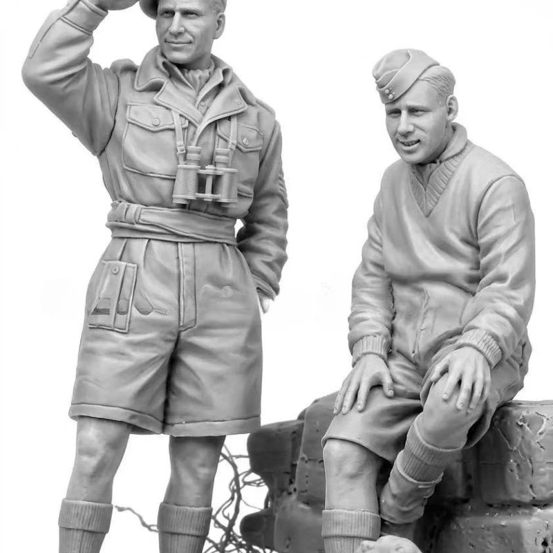 1/35 스케일 레진 피규어 조립 모델 키트 영국 장갑차 승무원 세트(피규어 2개와 강아지) 조립되지 않은 미도색 디오라마