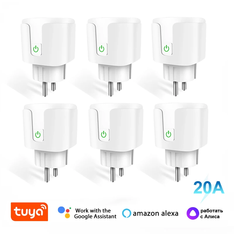 Tuya 20A Wifi EU Smart Plug Switch AC 85-220V Remote Control Timer Outlet Automation Work with Alexa Google Home Yandex Alice