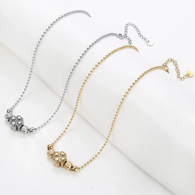 

Metal Stainless Steel Jewelry Classic Women's Gift High Quality Bead Chain Gold Waterproof Heart Shaped Four Leaf Grass Necklace