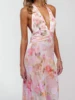 Elegant Floral Print Maxi Dress Sleeveless Halter Neckline with Open Back Women s Summer Party Gown 1
