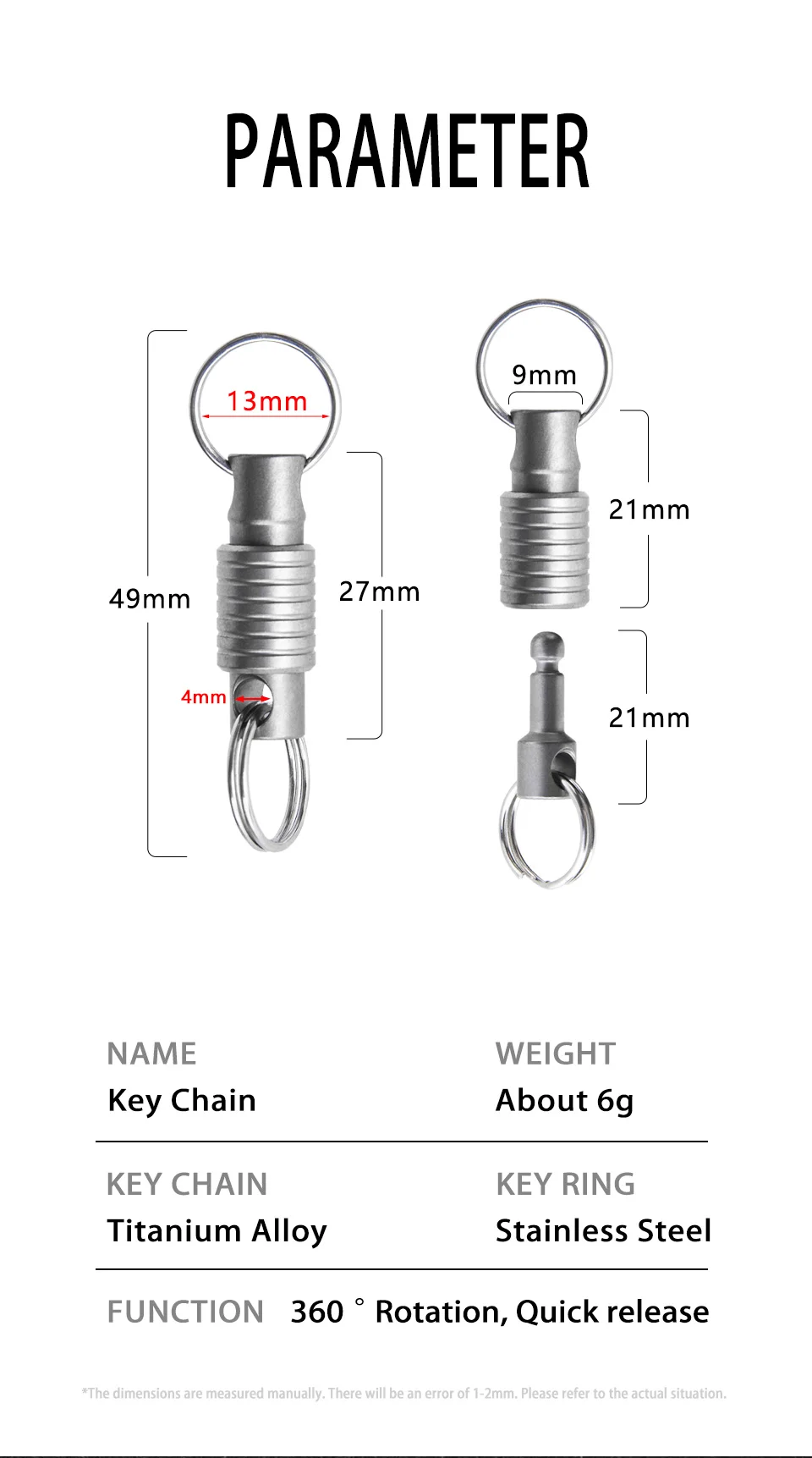 TIGLE Titanium Alloy Destacável Keychain, Multifuncional EDC