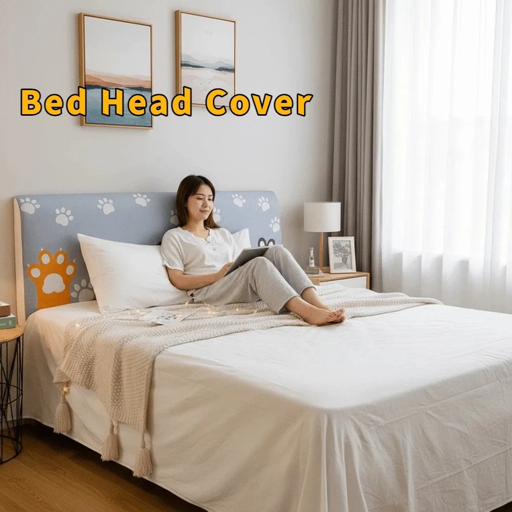 Elastic Bed Head Cover Cartoon Dustproof Headboard Cover Skin-friendly Feel Cat Pattern Bed Back Dust Protector Cover Decoration