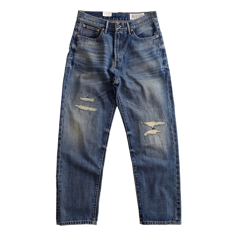 

Осенние хлопковые свободные прямые джинсы, винтажные Изношенные мужские повседневные брюки-карго