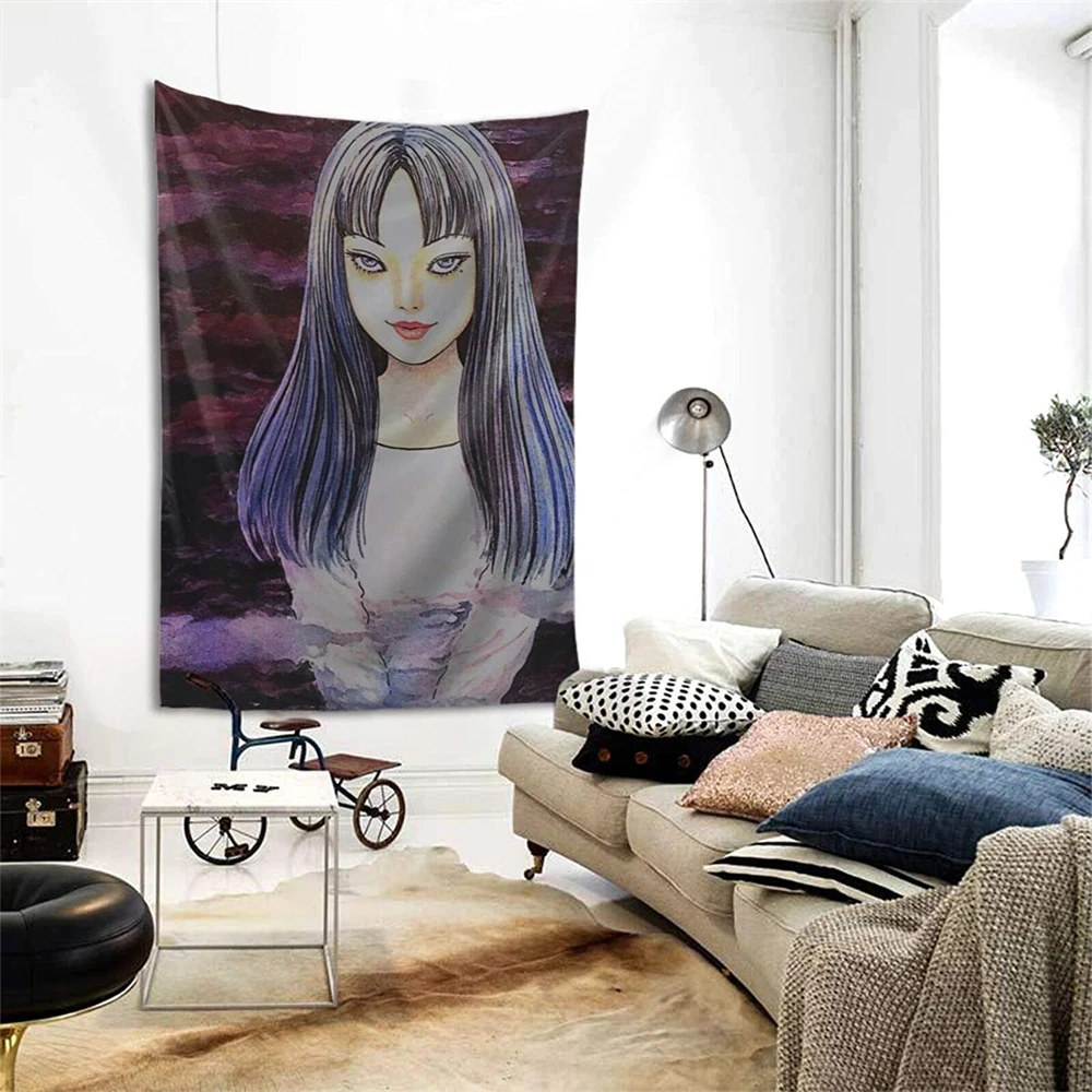 Japanese Horror Anime Wall Hanging Tapestry Weird Anime Tapestries Horror Kawaii Room Decor Decorative Mural Home Decor Tapiz tapestry decorations