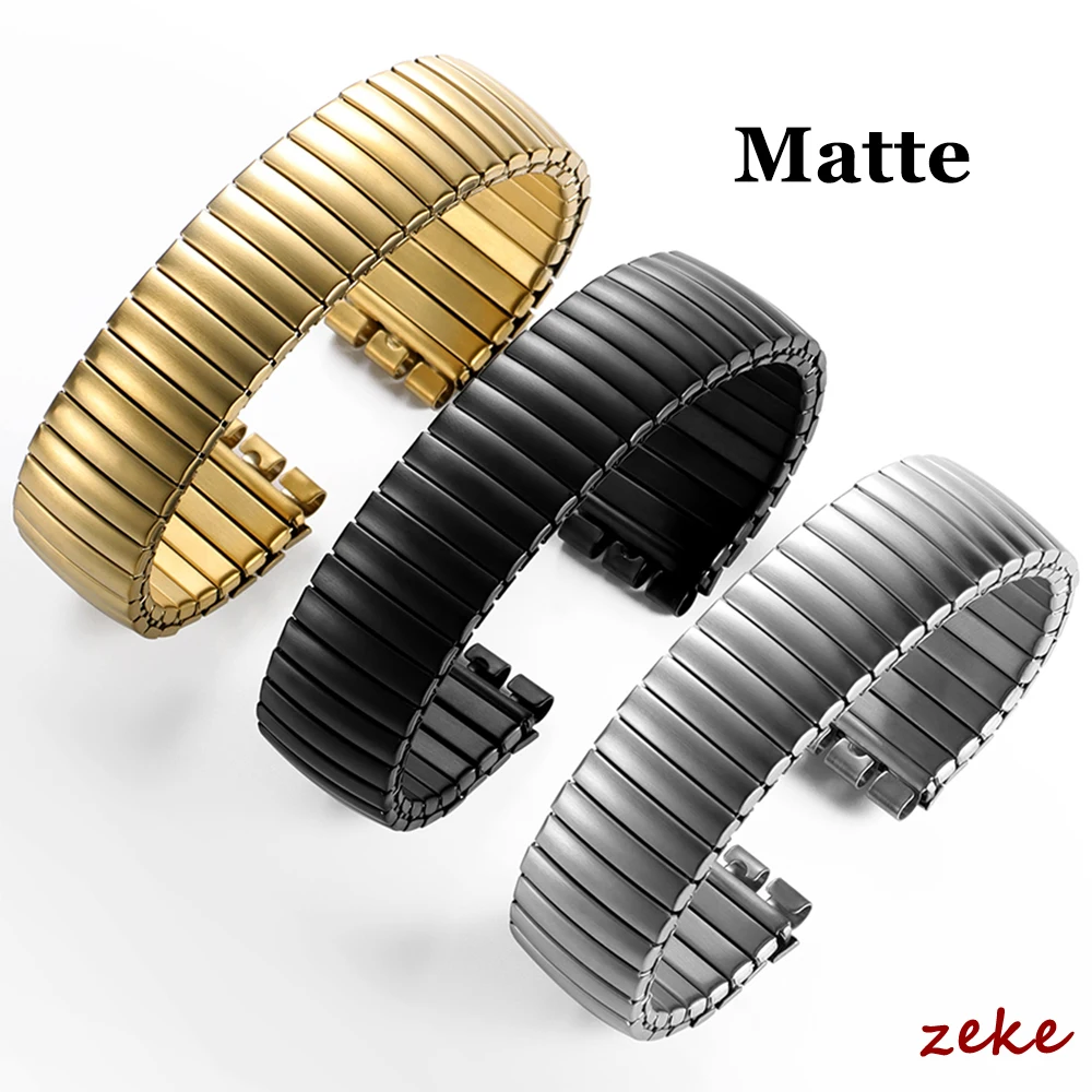 Stylish Elastic Metal Watch Band - Gold & Black Stretchable Stainless Steel Bracelet