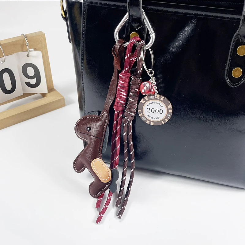 Women's Bag Charm Decoration Cartoon Rocking Horse Women's Leather Charm Bag Key Chain Cute Bag Accessories Gifts