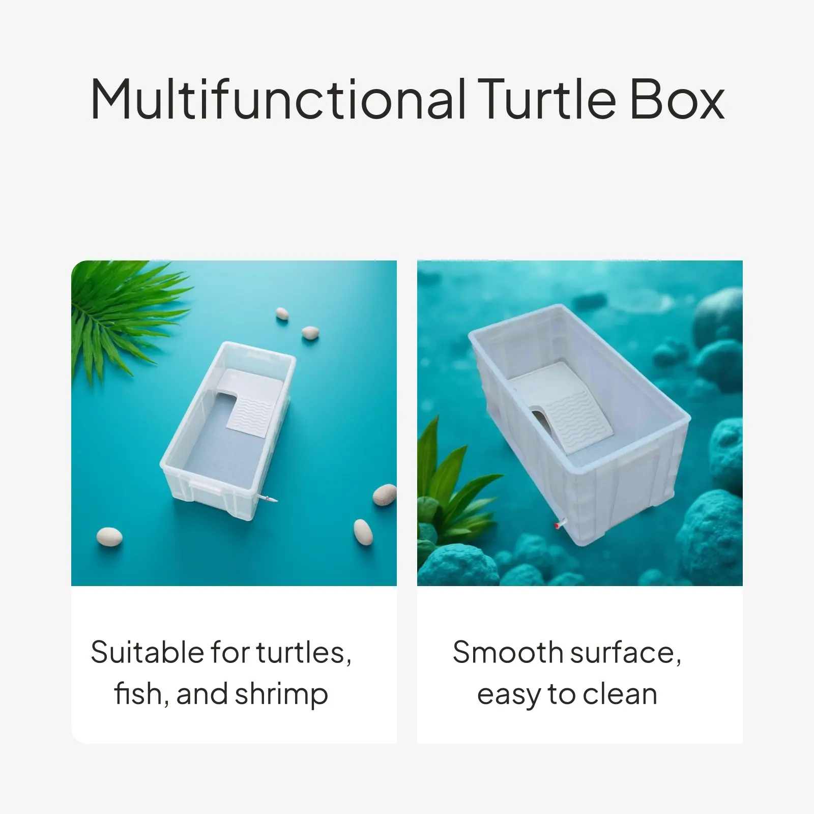Rectangular Turtle Habitat with Drain, Space-Saving Design