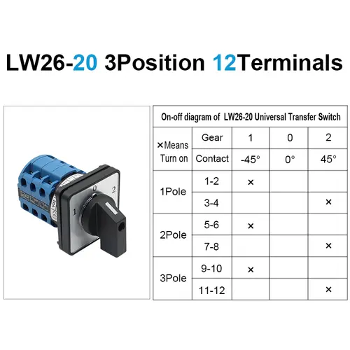 OMCH 1PCS Silver Contact LW26-20/32/63 Universal Switch 3 Position 1-0-2 1/2/3/4 Poles 440V 4/8/12/16Terminals Rotary Cam Switch - Image 17