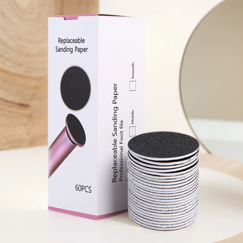 60Pcs 43mm Replaceable Sanding Paper Foot Dead Skin Remove Sanding Paper Replacement Sandpaper Discs Pedicure Tools