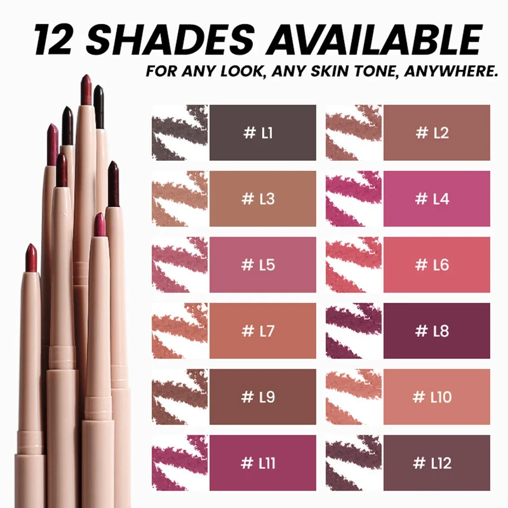 1g Custom Bulk Creamy Lip Liner Private Label 12-Color Pink Tube Matte Waterproof Pigment Plumper Long-lasting Moist Lips Makeup 2