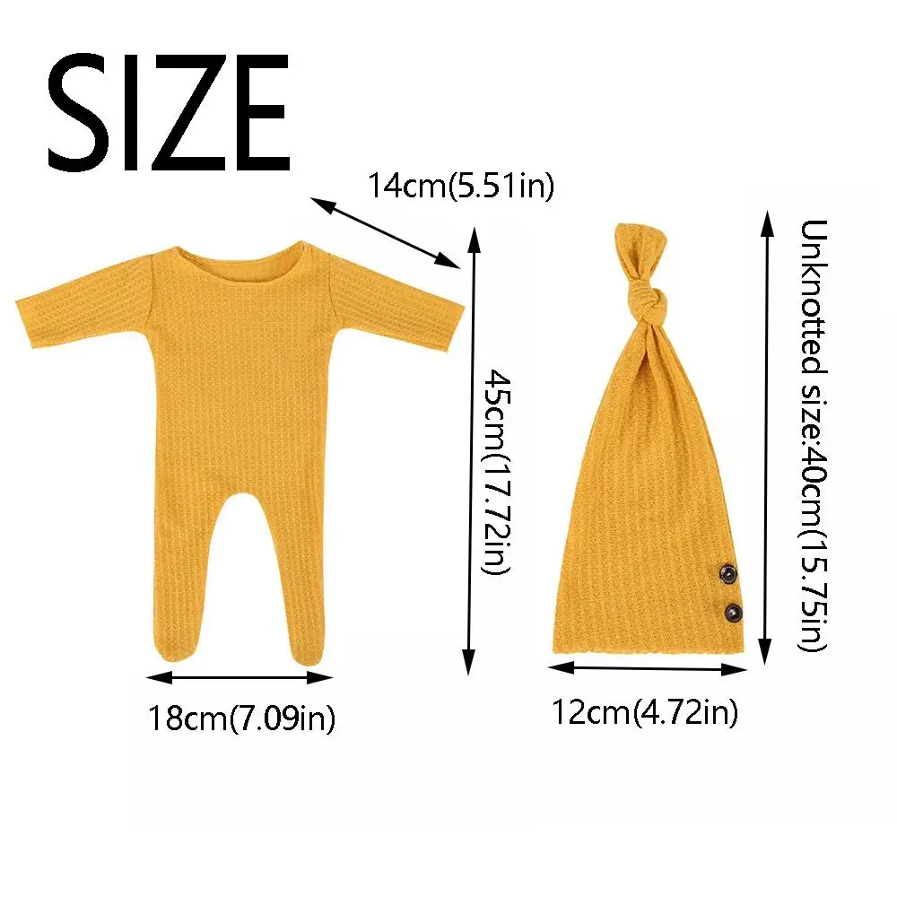 2Pcs/Set Creative Newborn Photography Props Crochet Knit Footed Newborn Photoshoot Outfit Long Tailed Hat Buttons