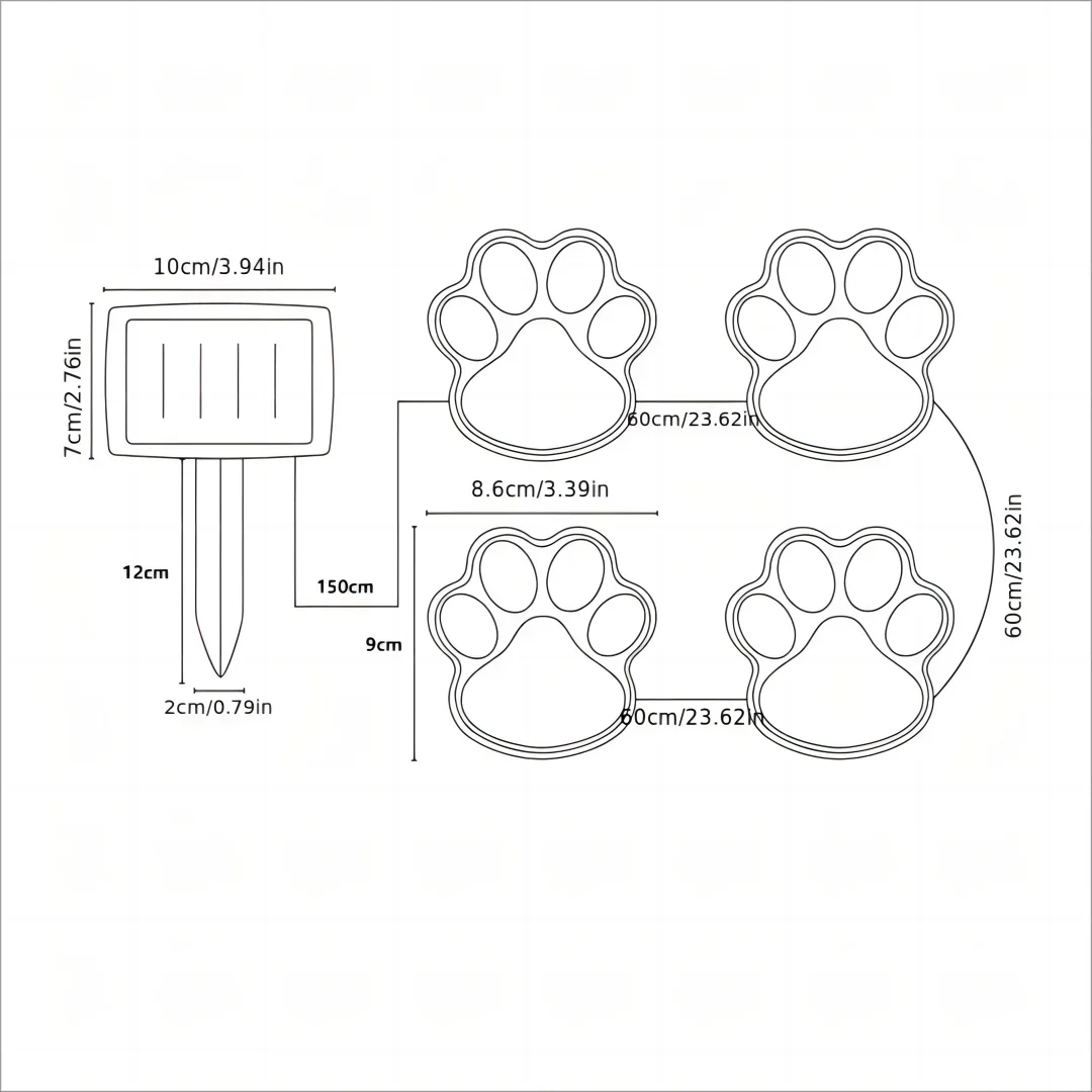 Solar Garden Light 4-in-1 Waterproof Pathway Lawn Lamp Animal Paw Print
