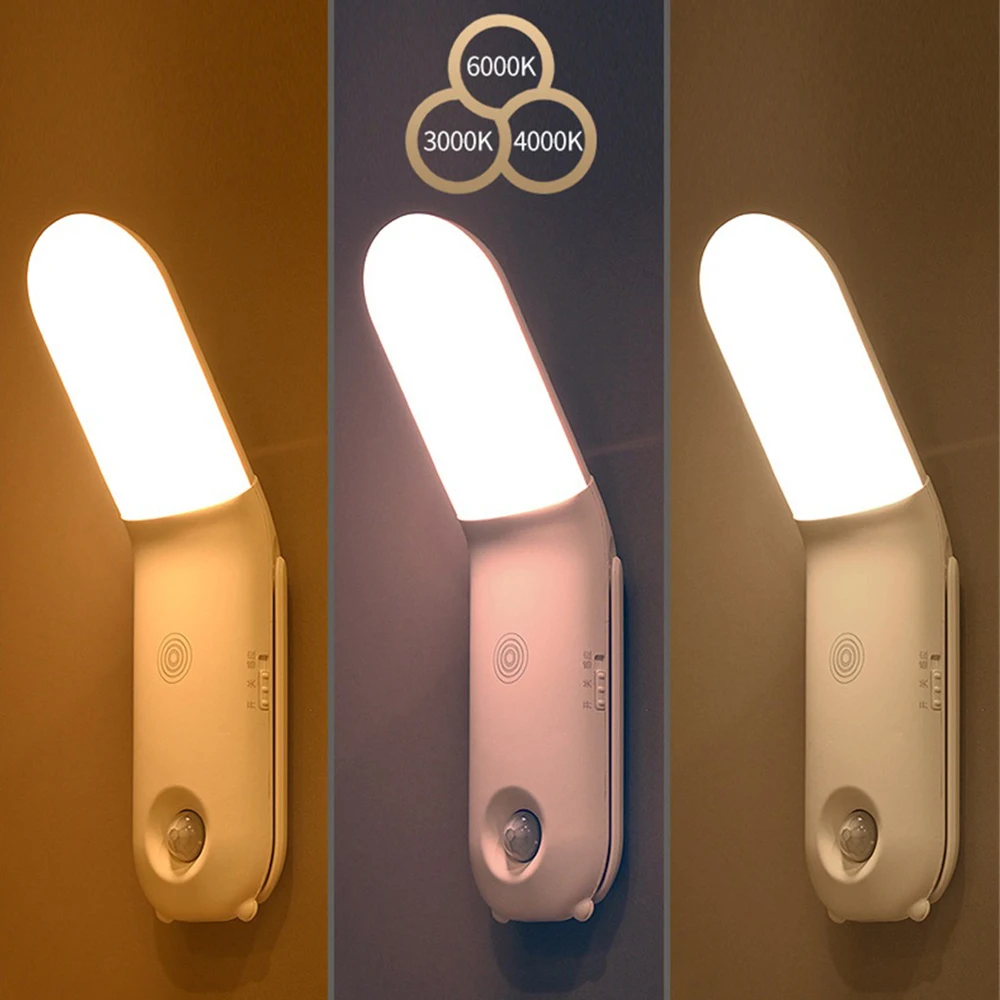 무선 USB 충전식 마그네틱 라이트, LED 야간 조명, 계단 복도 옷장 및 캐비닛용 조명 감지기, USB 침실 램프