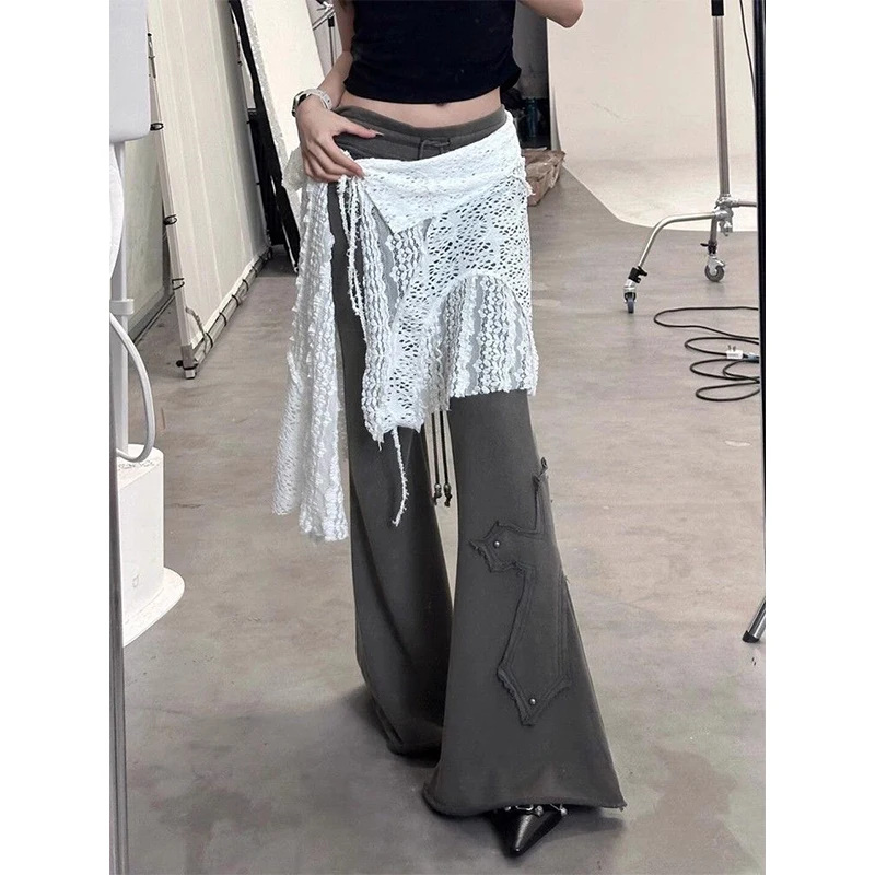 Y2K Irregular Mini Skirts Women Harajuku Aesthetic White Lace Tulle Bandage Skirt Japanese Vintage Hollow Out Faldas New