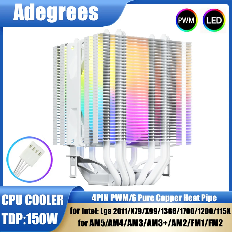 CPU Air Cooler 4Pin PWM 6 Heat Pipes Procesor RGB Cooler for Intel LGA ...