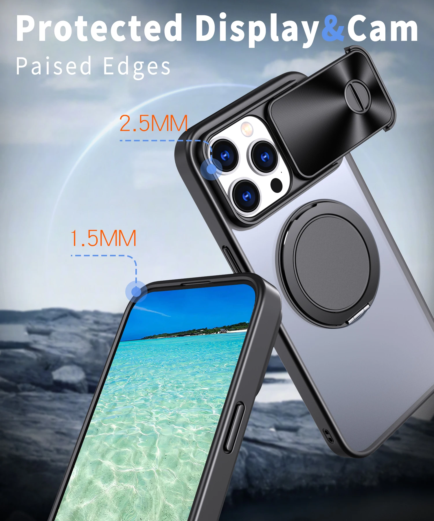 For iPhone 15 14 13 12 11 Pro/15Plus/14Plus Sliding Camera Protective Case 360° Rotating Ring Bracket Compatible with Magsafe