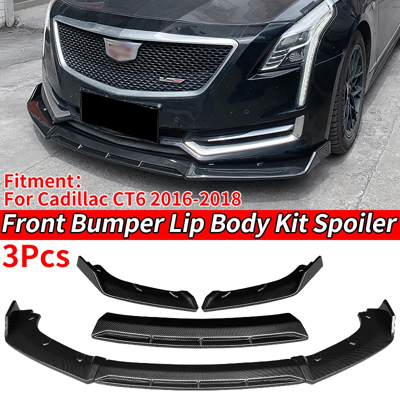 

High Quality Car Accessories Front Bumper Lip Body Kit Chin Spoiler Diffuser Guard Carbon Fiber ABS For Cadillac CT6 2016-2018