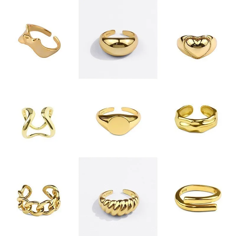 18K Gold Color Geometric Design Versatile Open Rings for Women Simple Fashion Aesthetic Ring Daily Jewelry Accessories Wholesale