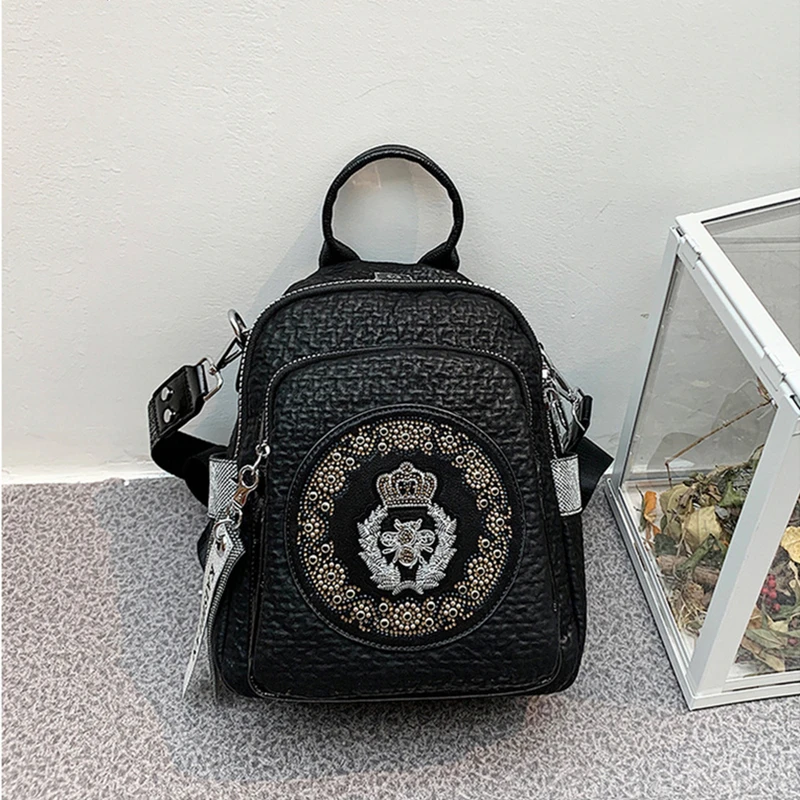 Women's Backpack High Quality Leather Backpacks Ladies 2024 New Casual Diamond Shoulder Bags For Women Travel Bag Female 3