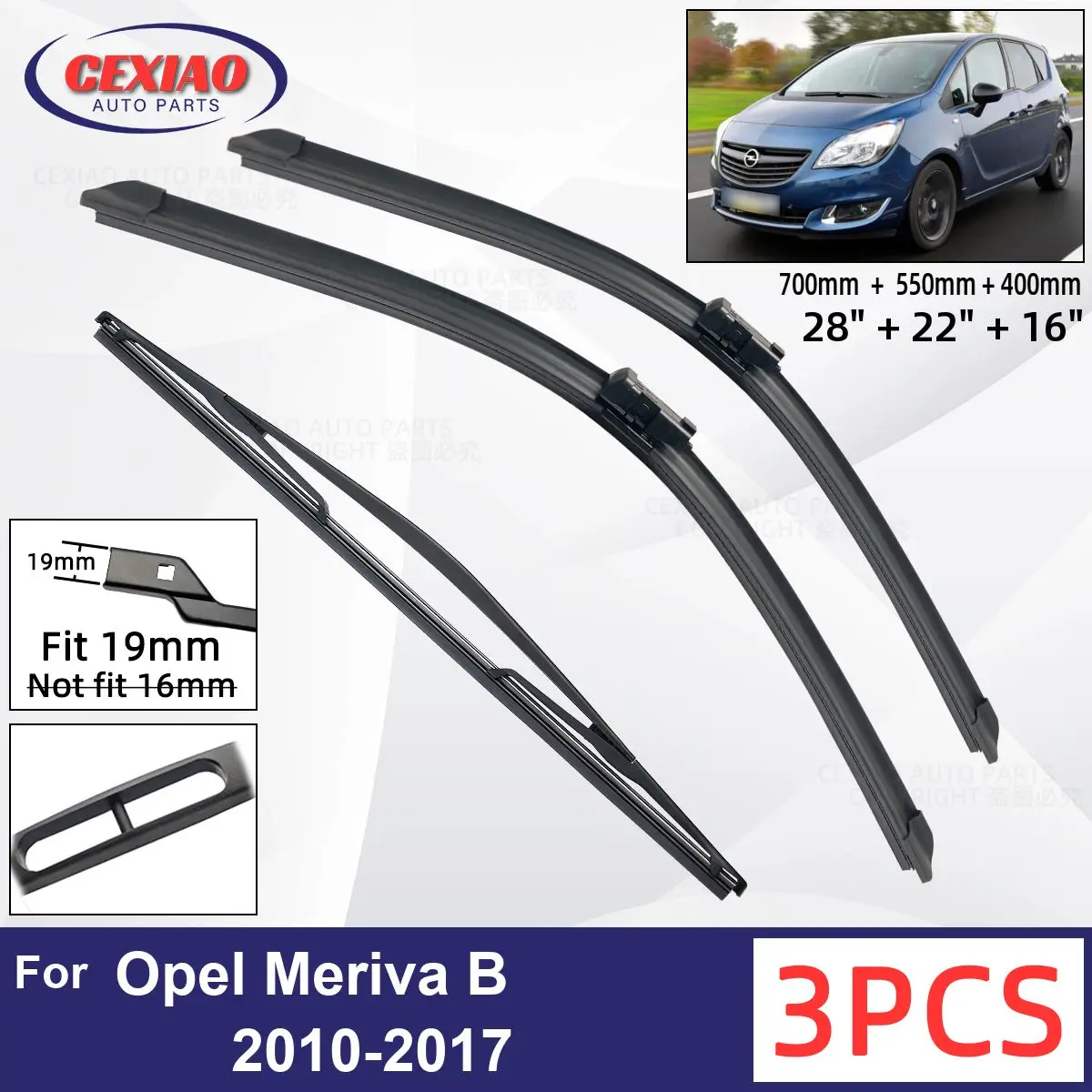 For Opel Meriva B 2010-2017 Car Front Rear Wiper Blades Soft Rubber  Windscreen Wipers Auto Windshield 28+22+16 2014 2015 2016 - AliExpress