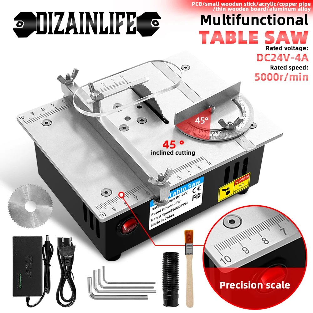 Table Saw 96W Adjustable Mini Multifunctional Table Saw Electric Desktop Household DIY Cutting Tool Woodworking Bench Lathe Cutter Machine