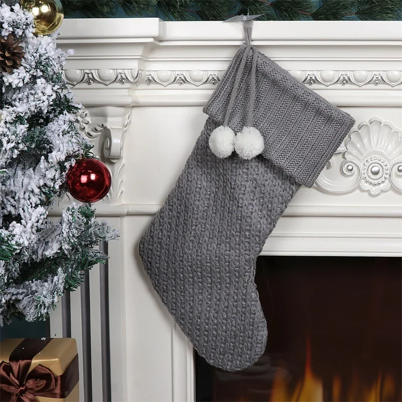 Knitted Christmas Stockings Decoration Christmas Gift Bag Fireplace Decoration Solid Color Socks Xmas Lovely Gift Bag