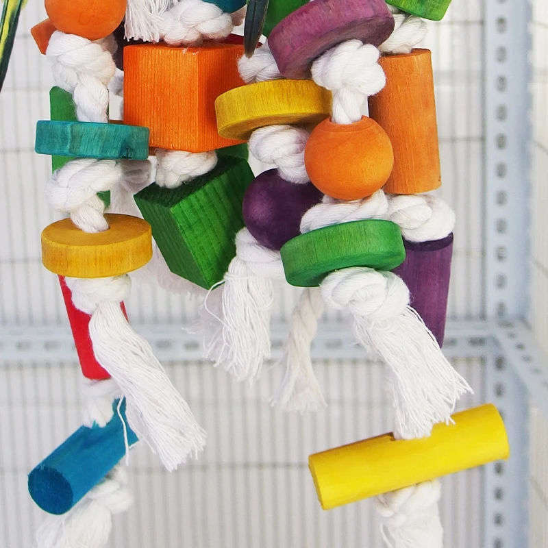 Pet Bird Cages Chewing Playing Toys Small Big Parrot Cockatiel Parakeet Wooden Blocks Swing Food Grade Toys
