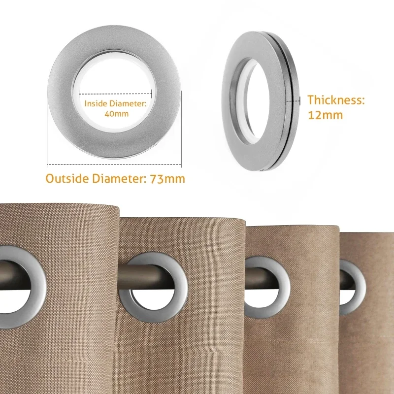 Anelli Per Tende Effetto Legno Noce Con Occhielli Oro | 10 Pezzi | Diametro 36 Mm | Con Ganci Bianchi
