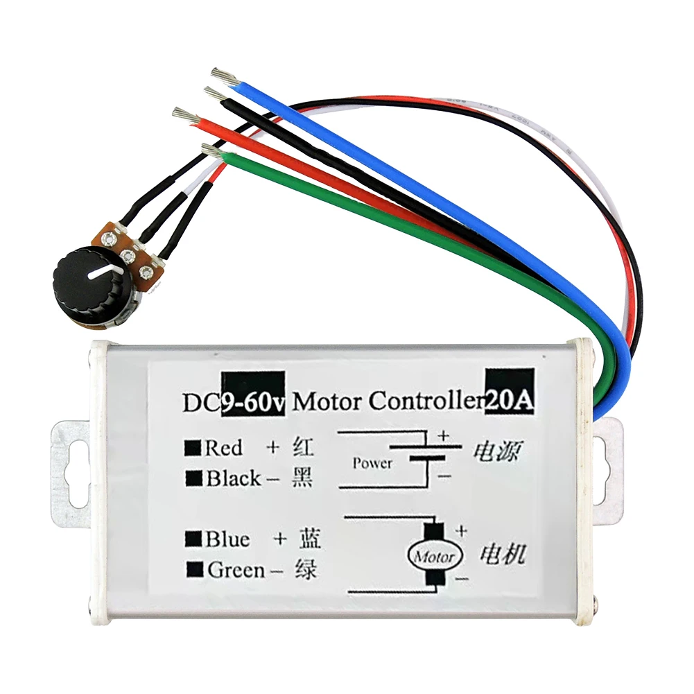 DC Motor Speed Controller DC 9V-60V 12V 24V 60V 20A Motor Pulse Width Modulator Regulator PWM DC Motor Driver Speed Controller