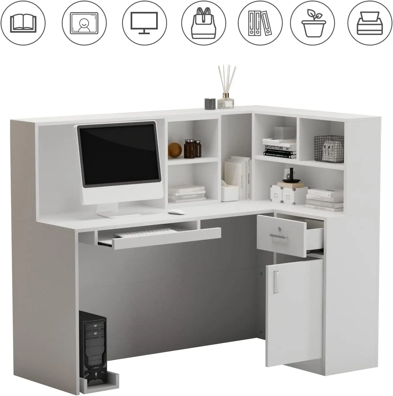 Aiegle Reception Desk With Counter Drawers & Storage Shelves, L-Shaped Reception Counter Table For Salon Room