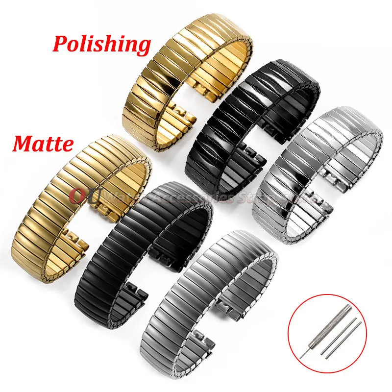 Polished Matte Elastic Stainless Steel Watch Strap - Men's Wristband Accessory