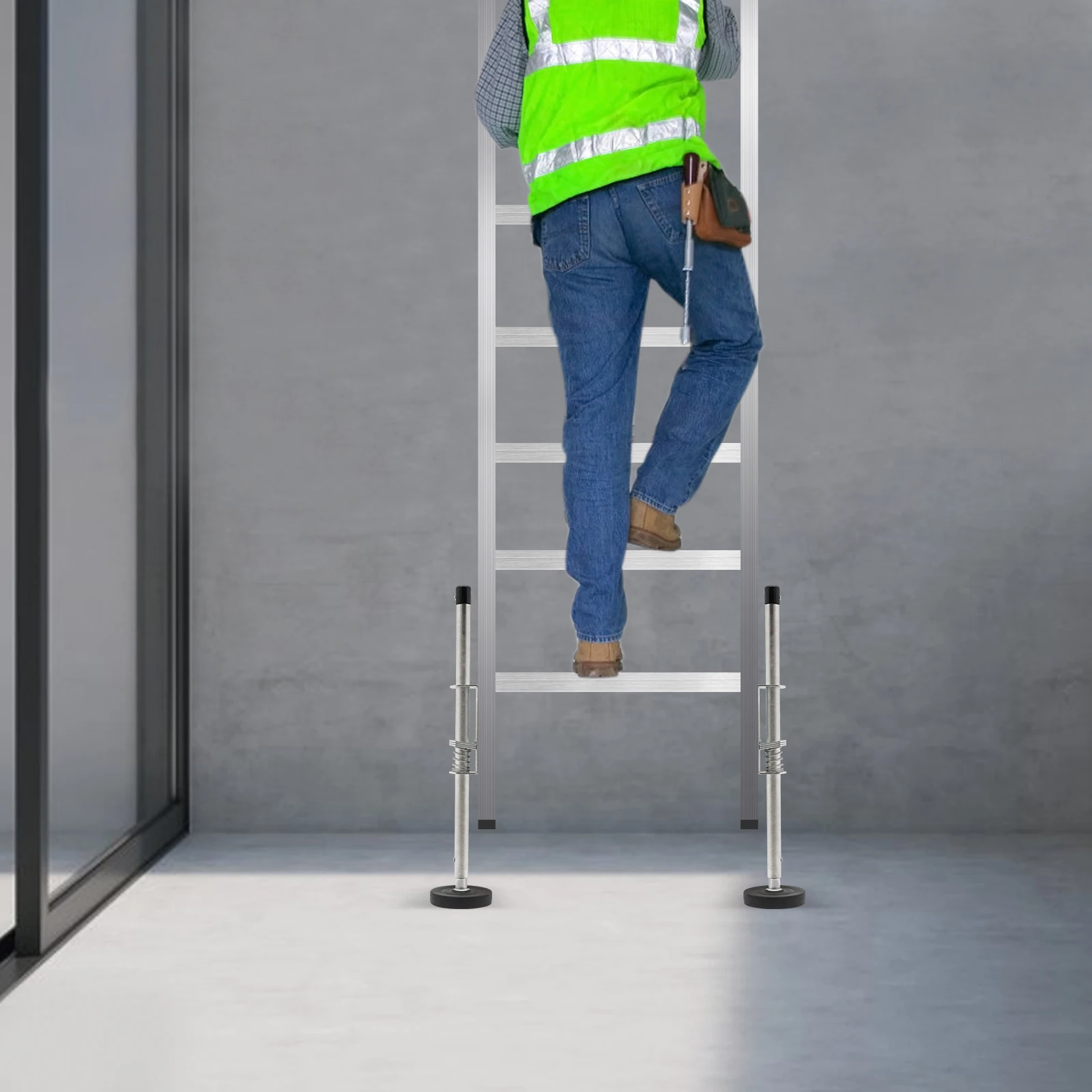 2pcs Extension Ladder Stabilizer Legs Ladder Leveler with Rubber Feet Adjustable Height for Roofers/Contractors