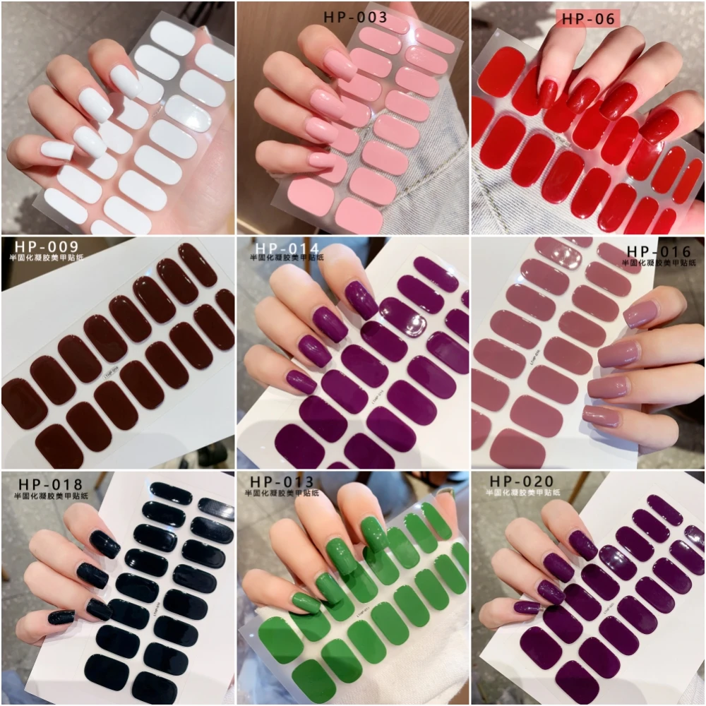 

16Tips Semi-cured Gel Nail Wraps Sticker Pure White/Black/Nude Long Lasting Full Cover Gel Nail Stcikers UV Lamp Need Nail Decal