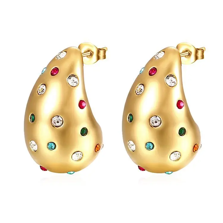 Punk Liscio Placcato Oro Esagerato Dupes Teardrop Chunky Bottega Stud Orecchino In Acciaio Inox Waterdrop Leggero Fibbia Dell'Orecchio