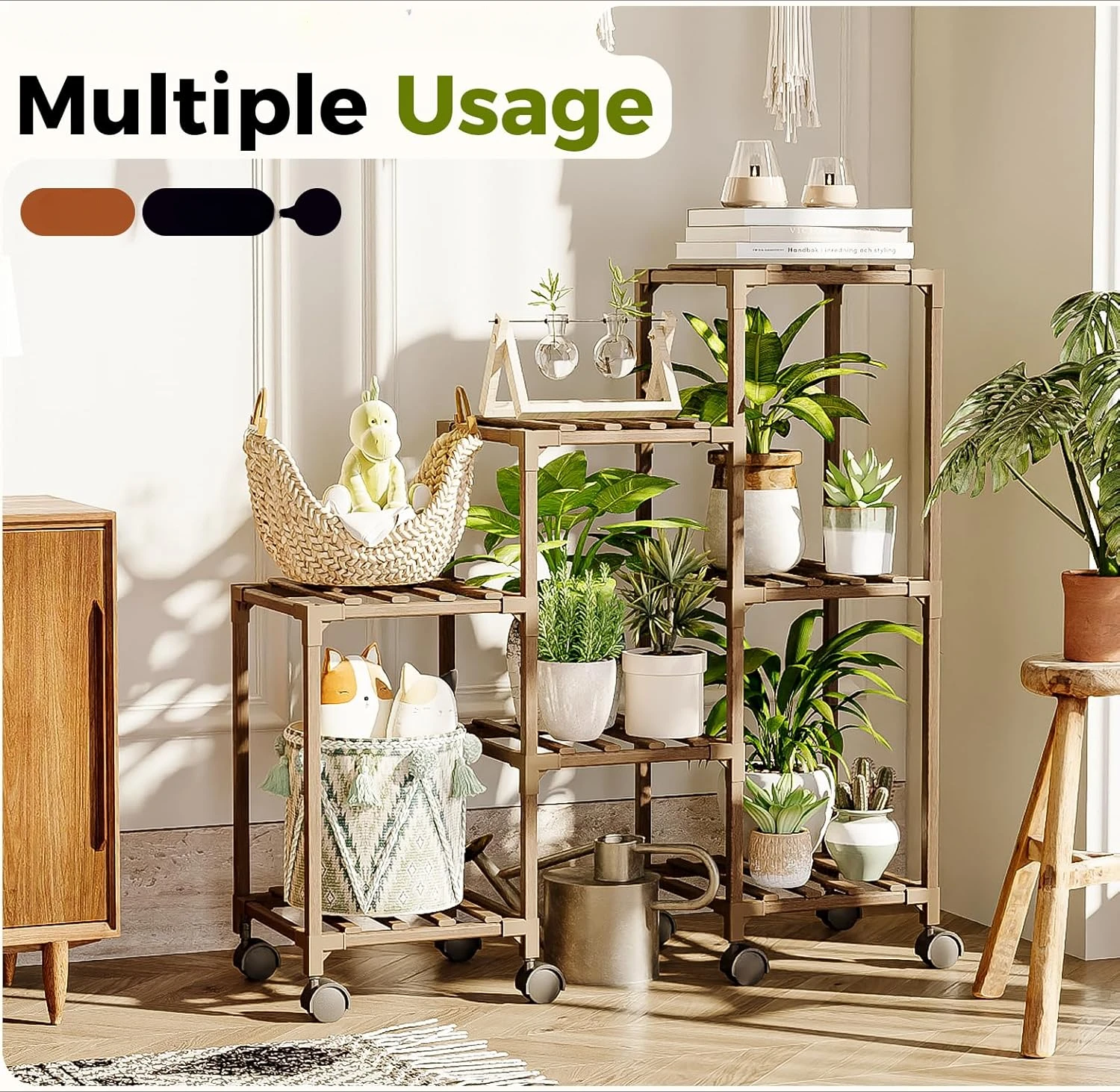 Plant Stand with Wheels for Indoor Plants Wood Tiered Shelf Ladder Plant Holder Table Pot Stand for Window Garden Balcony Patio 3