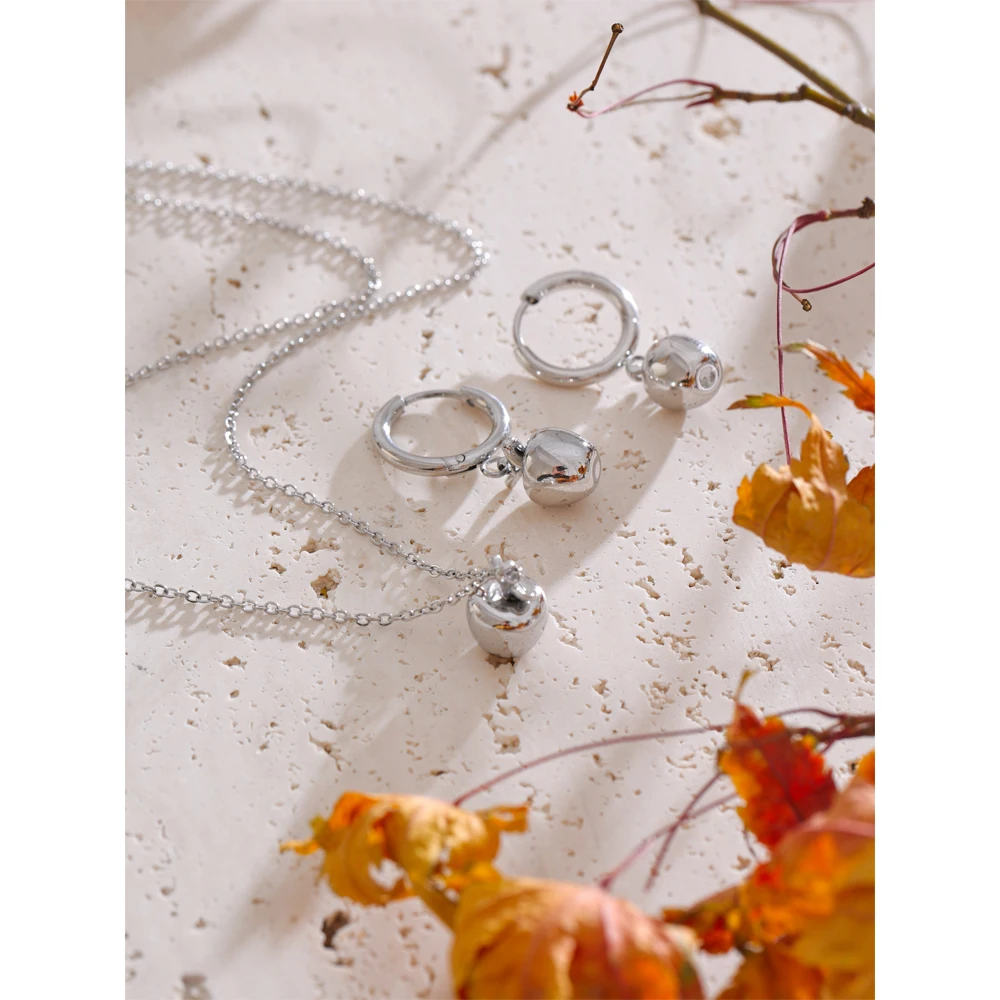 Apple Jewelry Pendent Necklace Earrings Stainless Steel Gold Platinum PVD Plated